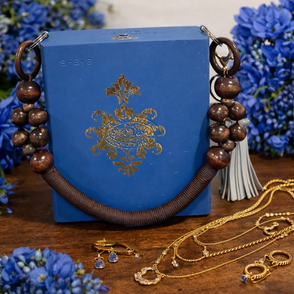 Upcycled Cigar Box Purse – Royal Blue & Gold Boho Handbag |